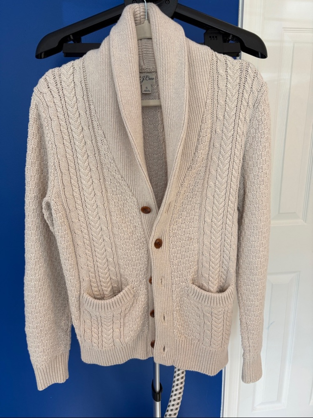 J. Crew Cream Shawl-Collar Cable Knit Cardigan